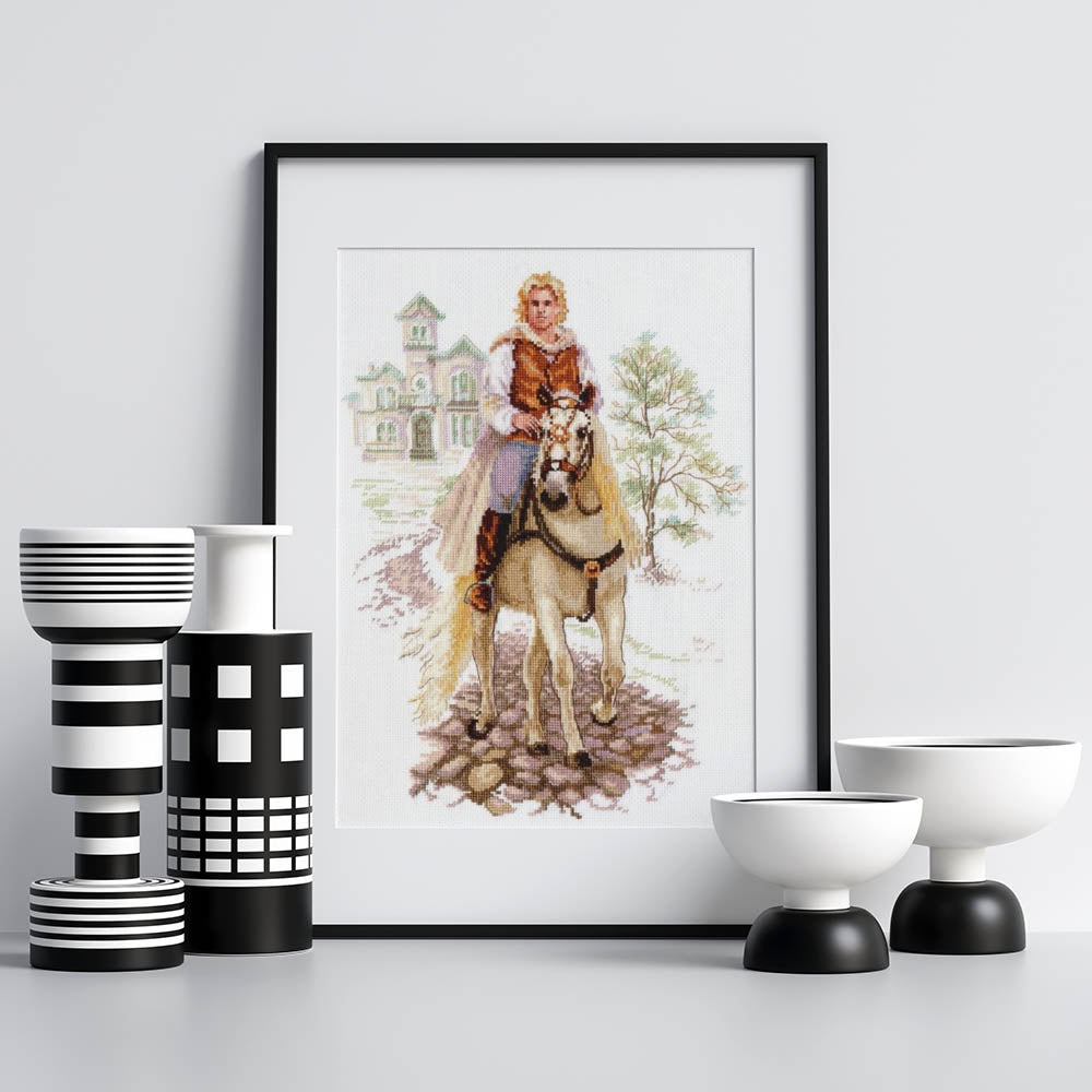 Kreuzstich - Prinz auf dem weissen Pferd | 25x35 cm - Diy - Fadenkunst