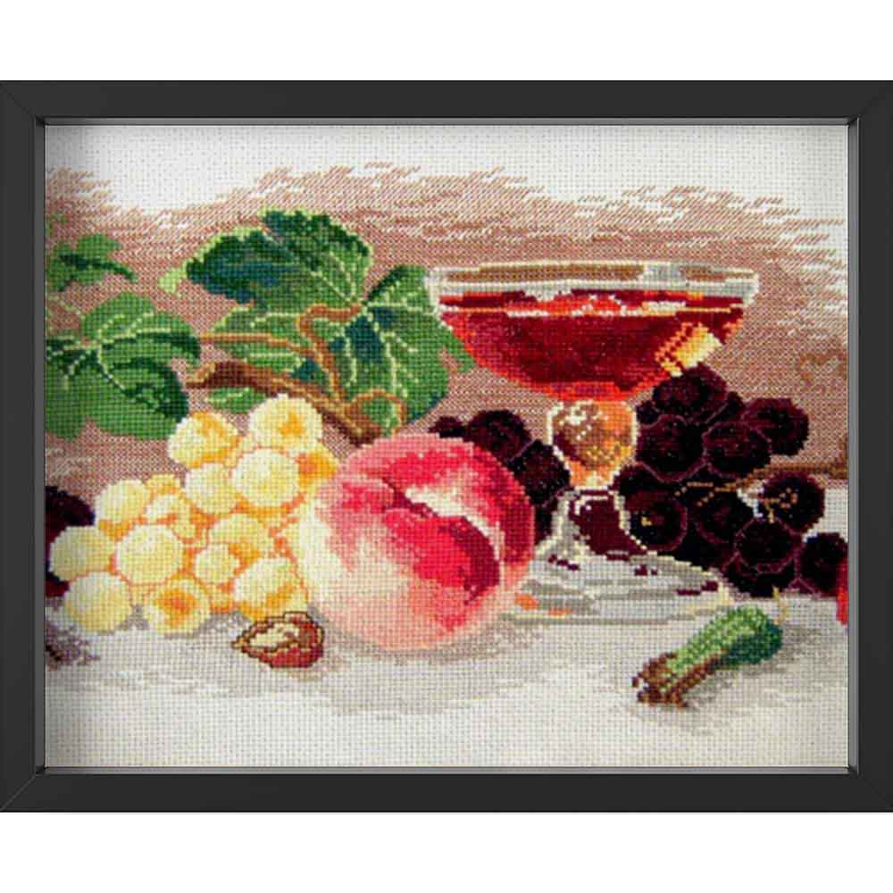 Kreuzstich - Stilleben mit Pfirsichen | 40x25 cm - Diy - Fadenkunst