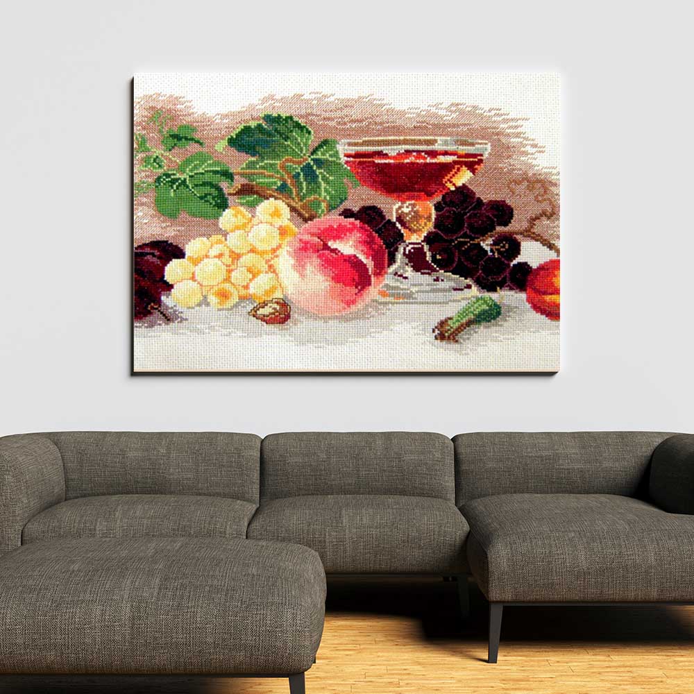 Kreuzstich - Stilleben mit Pfirsichen | 40x25 cm - Diy - Fadenkunst