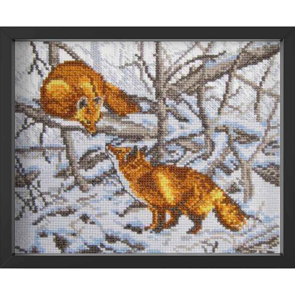 Kreuzstich - Treffen im Wald | 20x25 cm - Diy - Fadenkunst