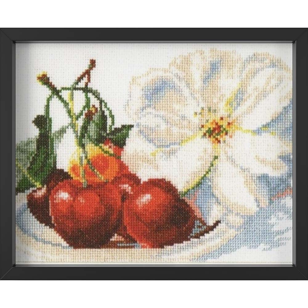 Kreuzstich - Kirschen | 25x15 cm - Diy - Fadenkunst