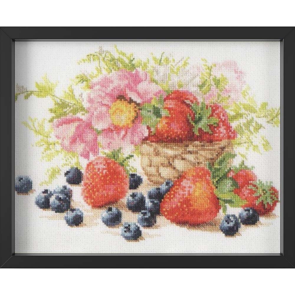 Kreuzstich - Erdbeeren | 30x20 cm - Diy - Fadenkunst