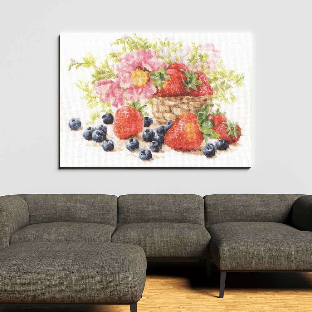 Kreuzstich - Erdbeeren | 30x20 cm - Diy - Fadenkunst