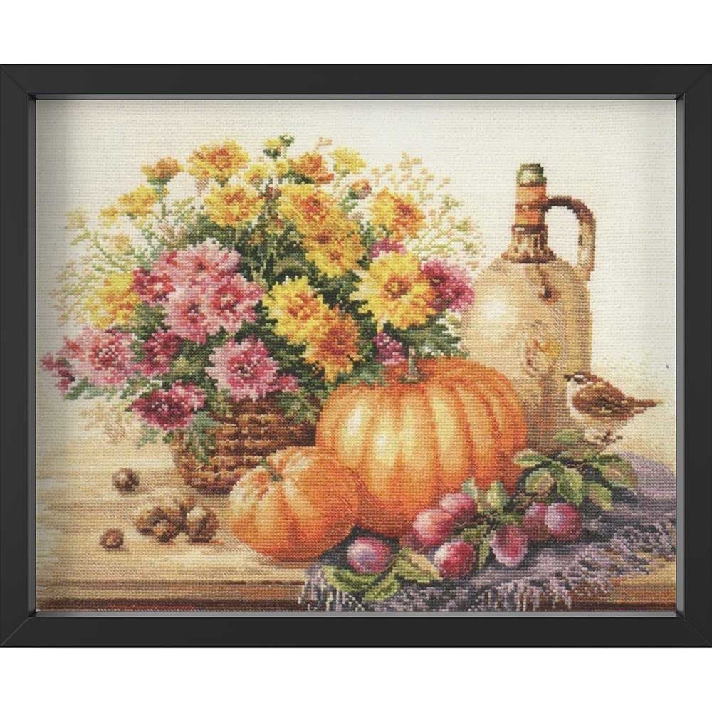 Kreuzstich - Stilleben mit Kürbis | 40x30 cm - Diy - Fadenkunst