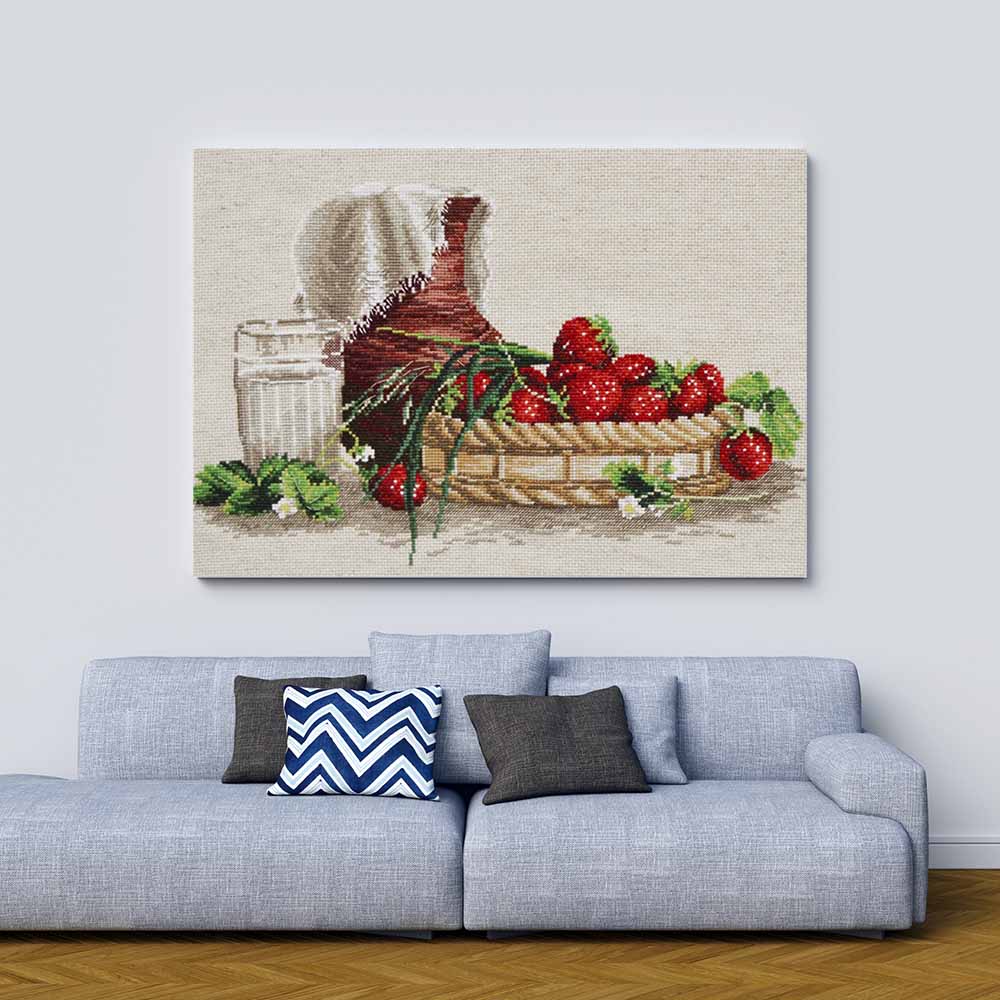 Kreuzstich - Erdbeeren | 40x25 cm - Diy - Fadenkunst