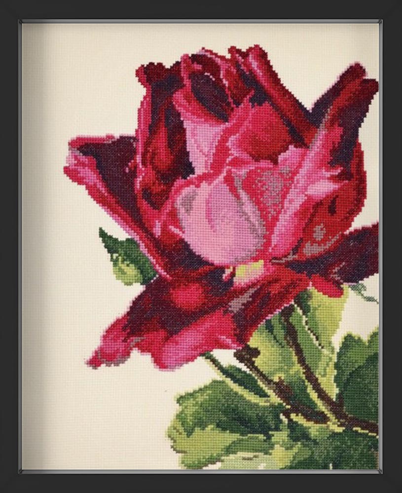 Kreuzstich - Rote Rose | 25x35 cm - Diy - Fadenkunst