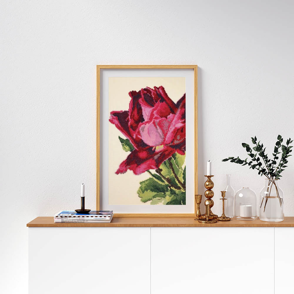 Kreuzstich - Rote Rose | 25x35 cm - Diy - Fadenkunst