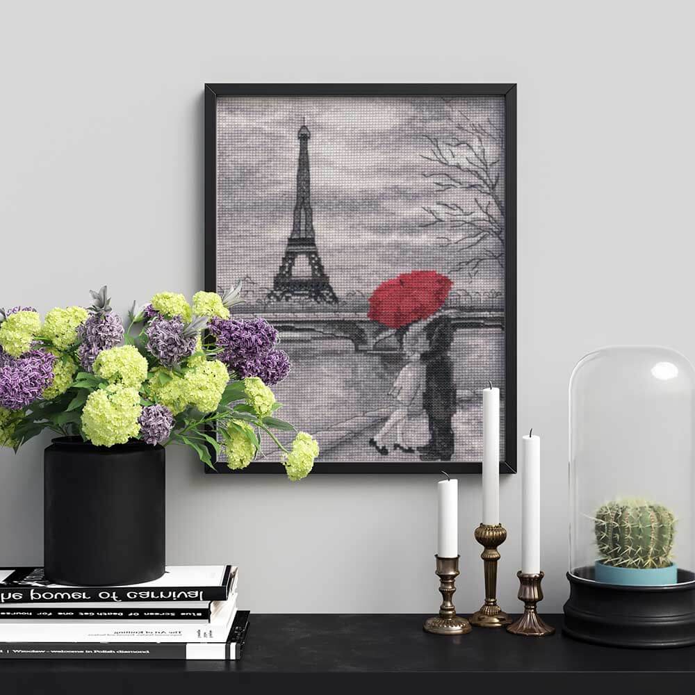 Kreuzstich - Paar in Paris | 18x25 cm - Diy - Fadenkunst