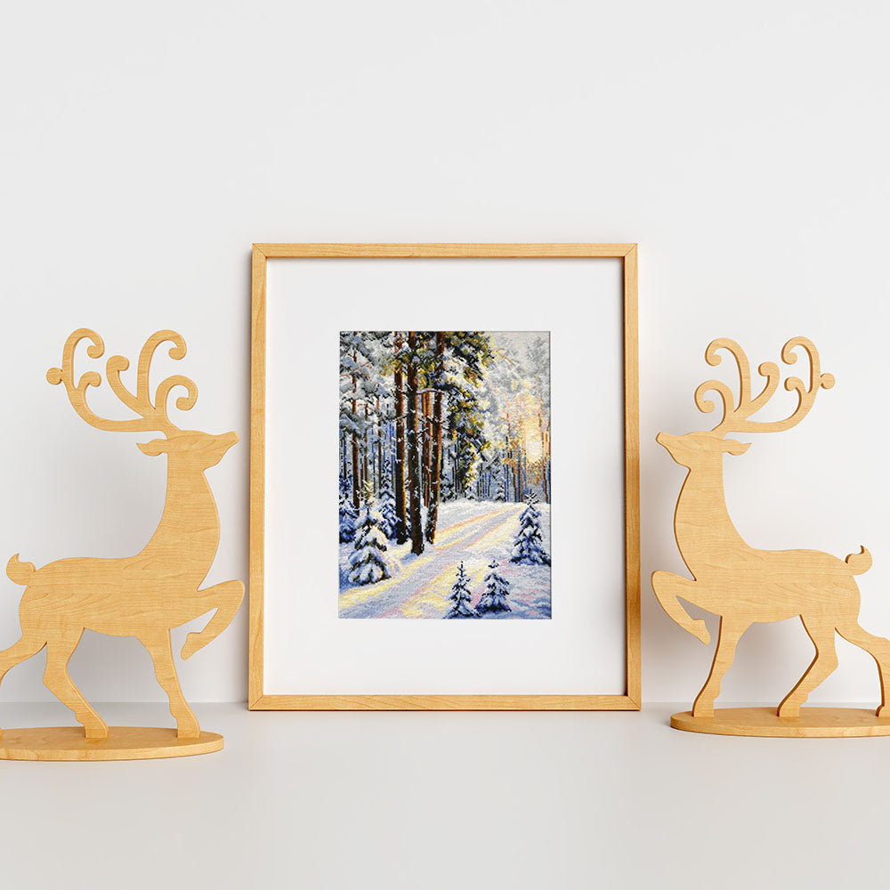 Kreuzstich - Straße im Winter | 30x40 cm - Diy - Fadenkunst