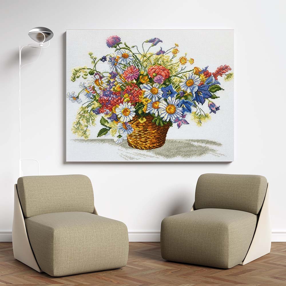 Kreuzstich - Wiesenblumen | 40x35 cm - Diy - Fadenkunst