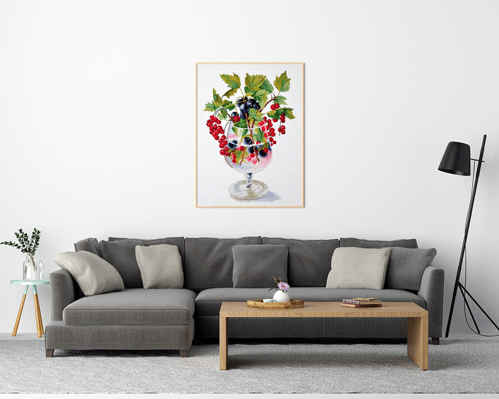 Kreuzstich - Johannisbeere | 25x30 cm - Diy - Fadenkunst
