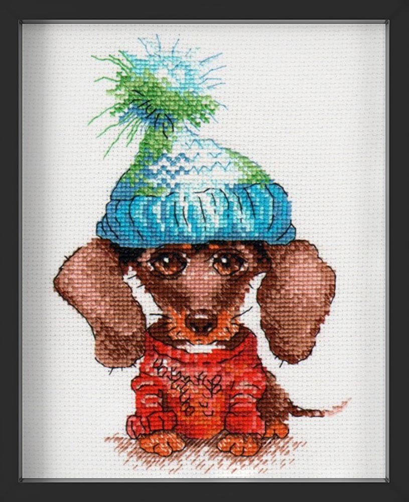 Kreuzstich - Trauriger Hund | 15x20 cm - Diy - Fadenkunst