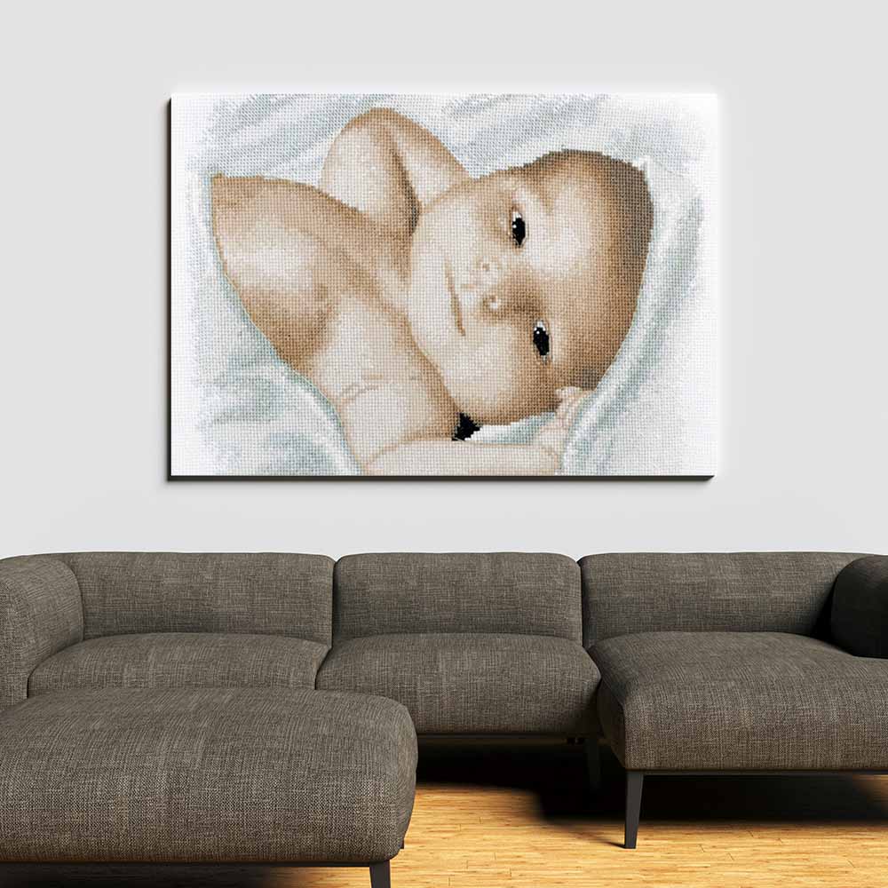 Kreuzstich - Kleines Baby | 25x30 cm - Diy - Fadenkunst