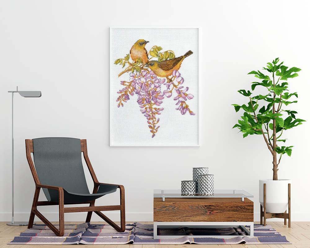 Kreuzstich - Weißäugige Vögel | 20x25 cm - Diy - Fadenkunst