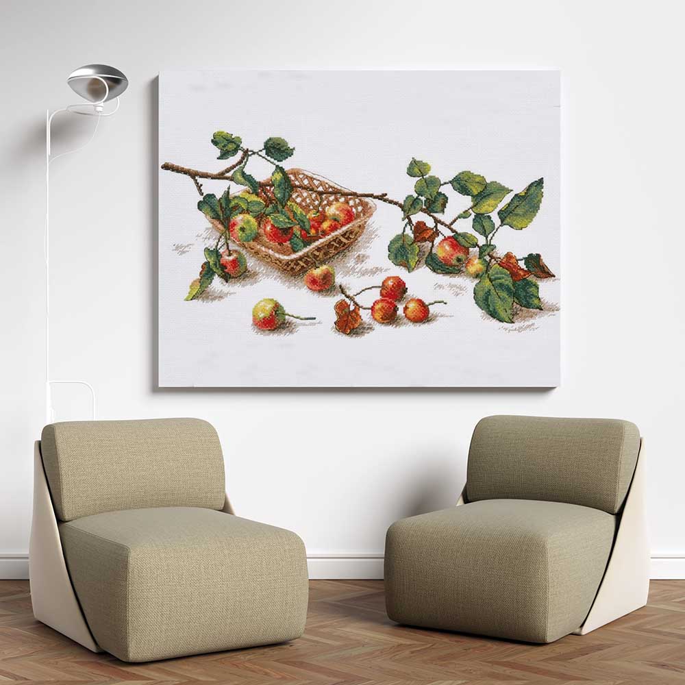 Kreuzstich - Zweig der Äpfel | 20x40 cm - Diy - Fadenkunst