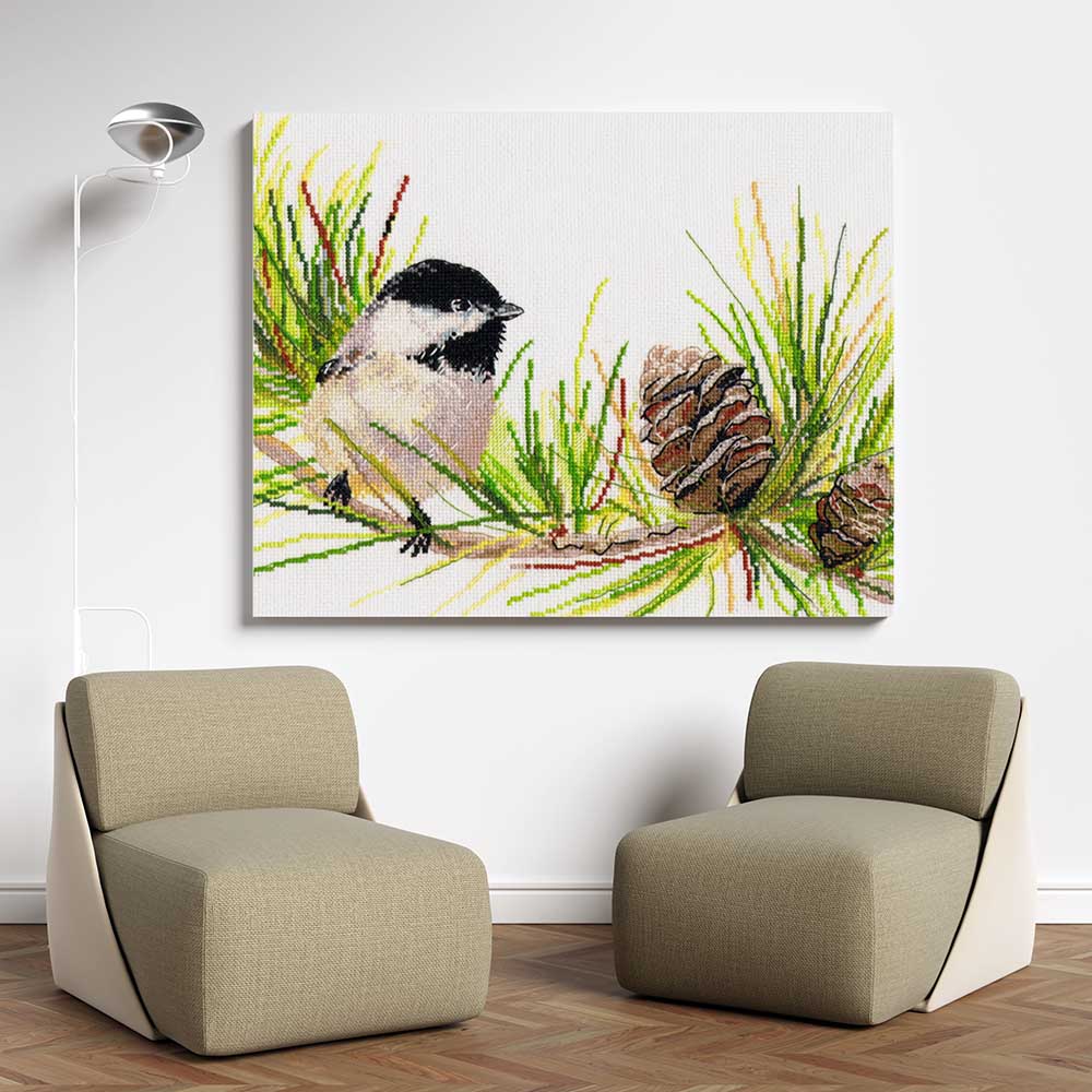 Kreuzstich - Chickadee | 30x25 cm - Diy - Fadenkunst