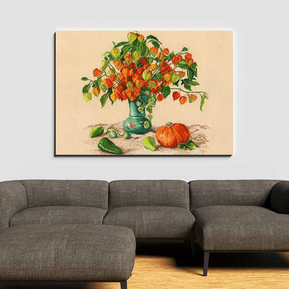 Kreuzstich - Herbstliche Laternen | 30x30 cm - Diy - Fadenkunst