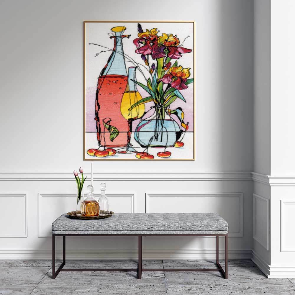 Kreuzstich - Glasfantasie mit Blumen | 20x20 cm - Diy - Fadenkunst
