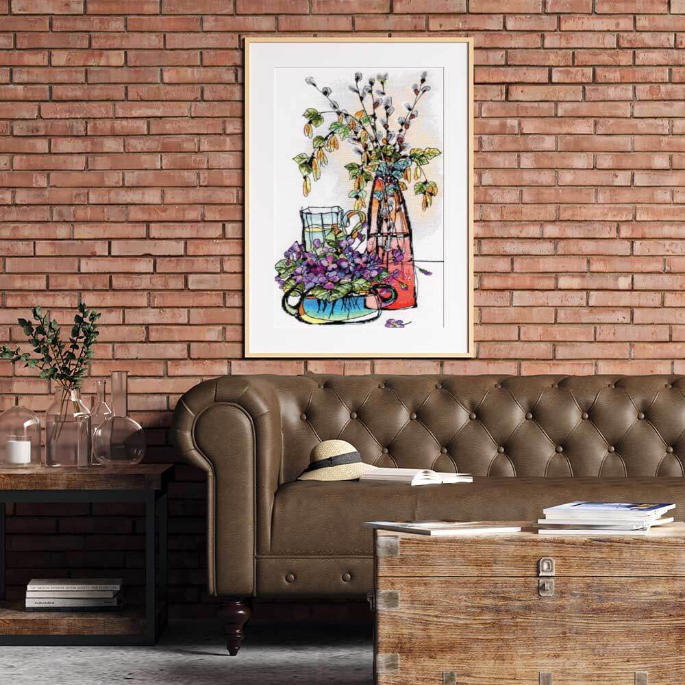 Kreuzstich - Karaffen Fantasie mit Blumen | 20x40 cm - Diy - Fadenkunst