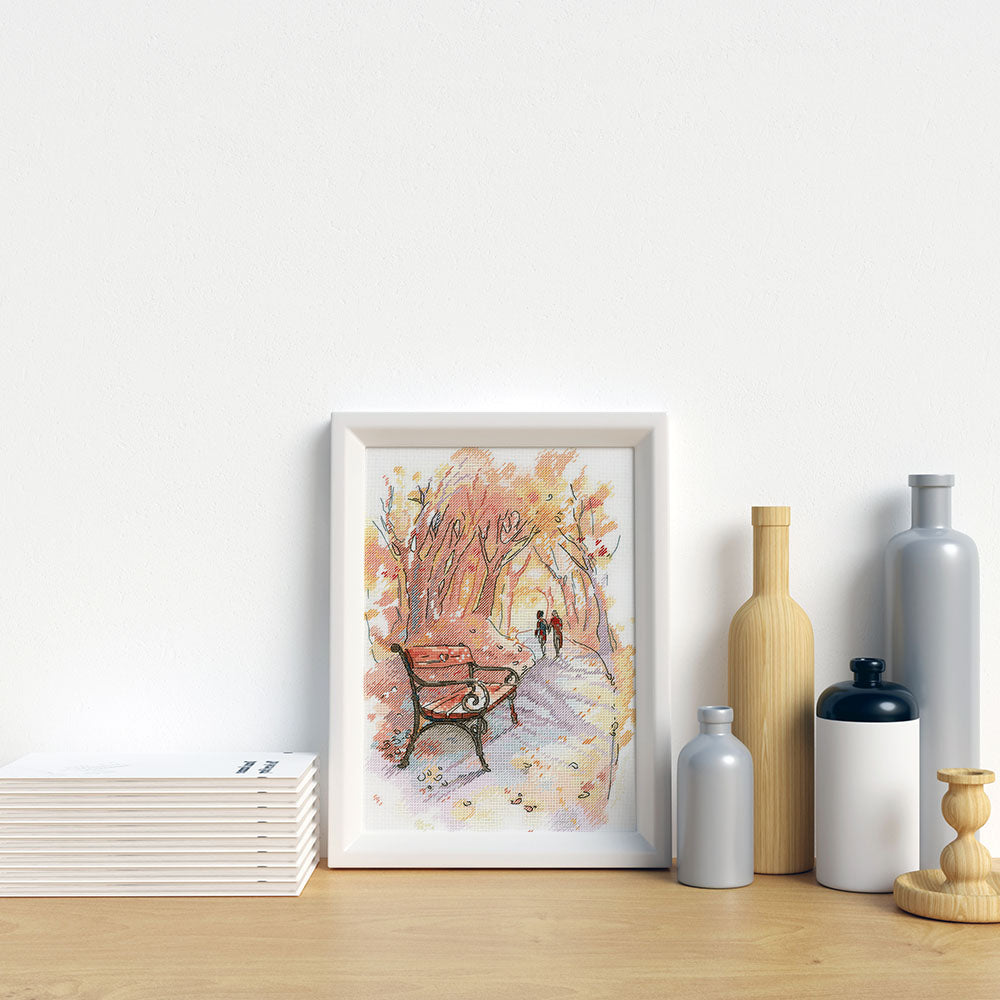 Kreuzstich - Herbstliche Promenade | 30x20 cm - Diy - Fadenkunst