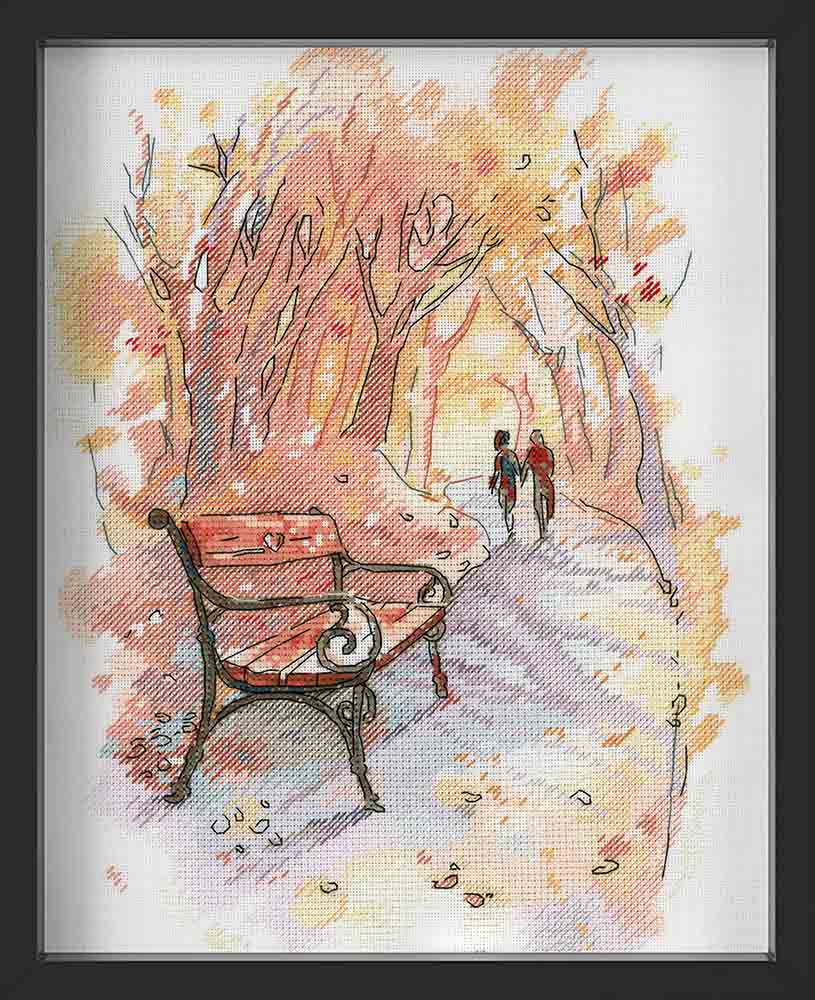 Kreuzstich - Herbstliche Promenade | 30x20 cm - Diy - Fadenkunst