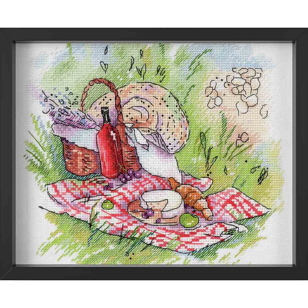 Kreuzstich - Picknick in der Provence | 20x20 cm - Diy - Fadenkunst