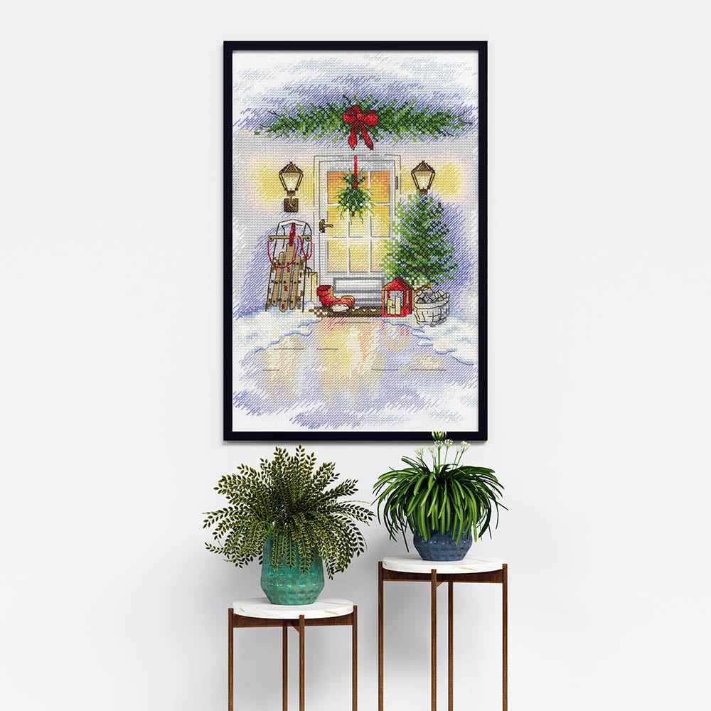 Kreuzstich - Neujahrstür | 25x20 cm - Diy - Fadenkunst