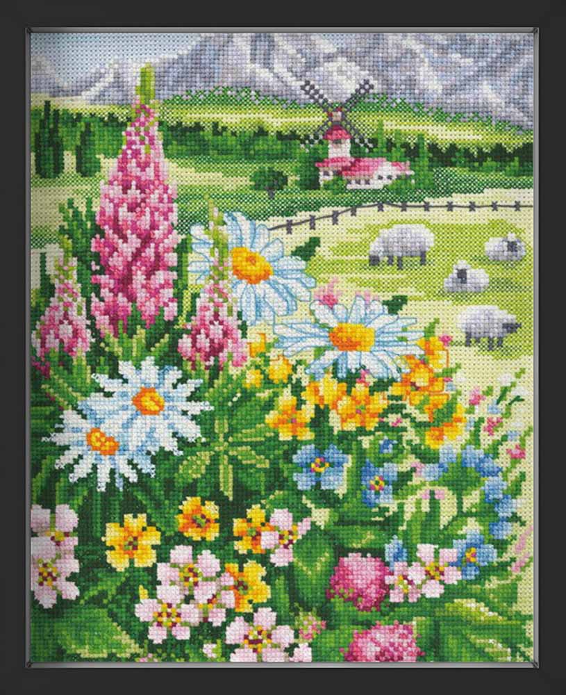 Kreuzstich - Alpenwiese | 20x35 cm - Diy - Fadenkunst