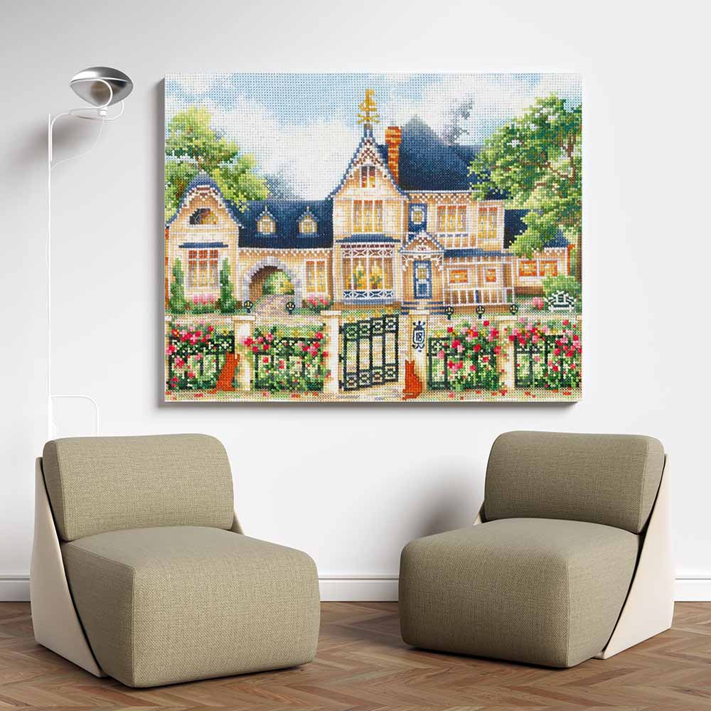 Kreuzstich - Englisches Herrenhaus | 30x25 cm - Diy - Fadenkunst