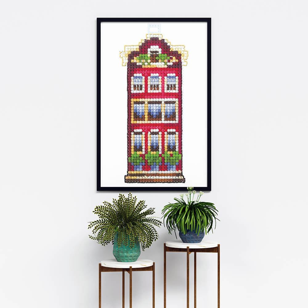 Kreuzstich - Rotes Haus | 5x10 cm - Diy - Fadenkunst