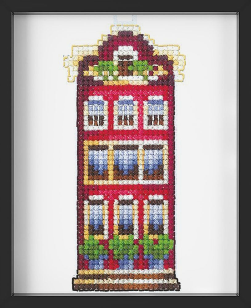 Kreuzstich - Rotes Haus | 5x10 cm - Diy - Fadenkunst