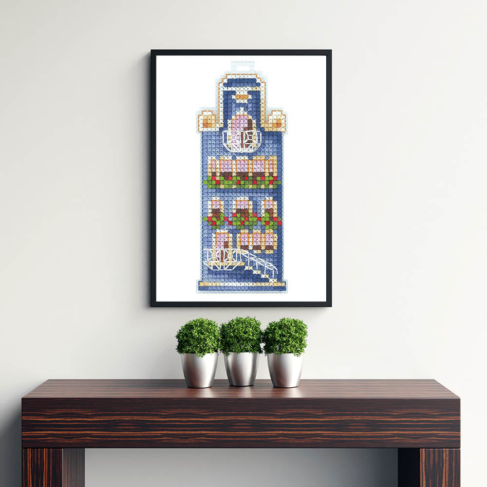 Kreuzstich - Blaues Haus | 5x10 cm - Diy - Fadenkunst