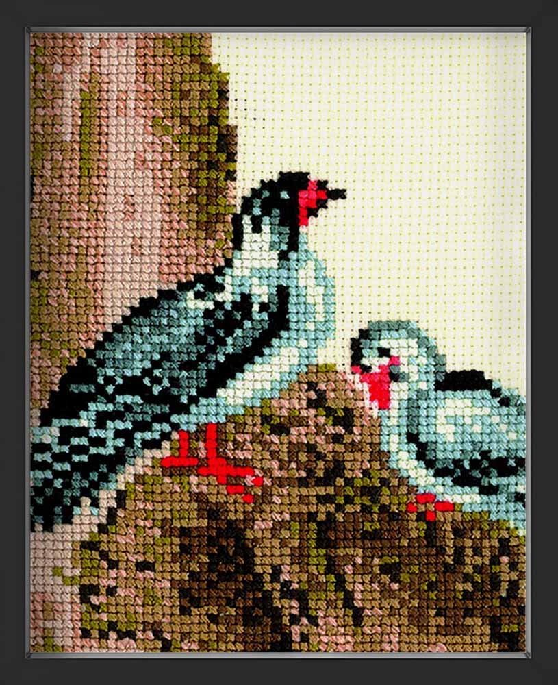 Kreuzstich - Chinesische Motive - Rebhühner | 20x50 cm - Diy - Fadenkunst