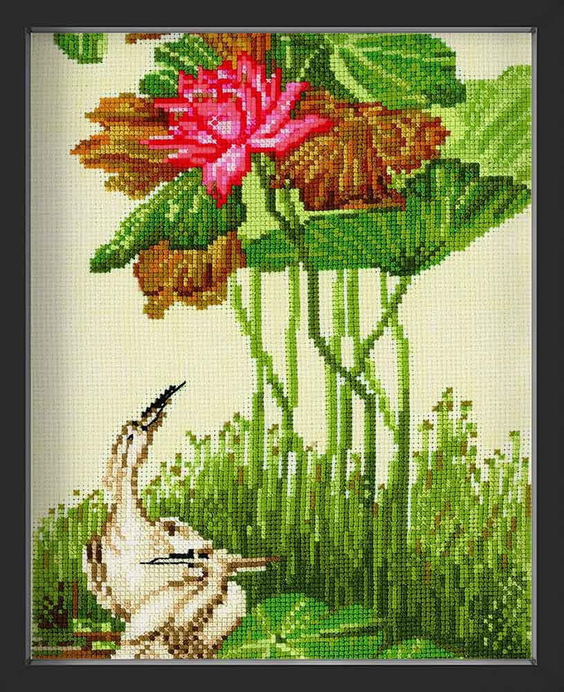 Kreuzstich - Chinesische Motive - Lotusblumen | 20x50 cm - Diy - Fadenkunst