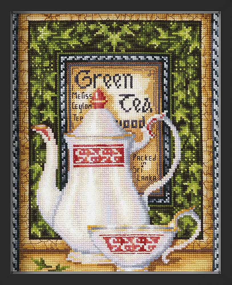 Kreuzstich - Tee Sammlung - Grüne Melisse | 20x30 cm - Diy - Fadenkunst