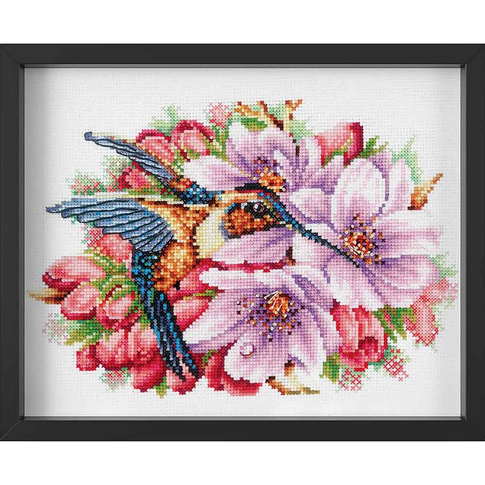 Kreuzstich - Kolibri und Blumen | 25x15 cm - Diy - Fadenkunst