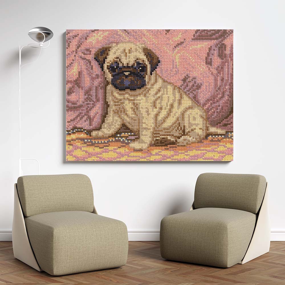 Kreuzstich - Mops | 25x20 cm - Diy - Fadenkunst