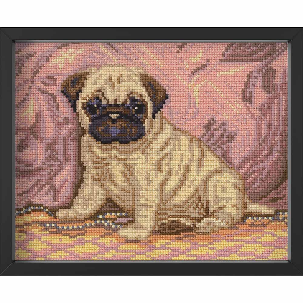 Kreuzstich - Mops | 25x20 cm - Diy - Fadenkunst