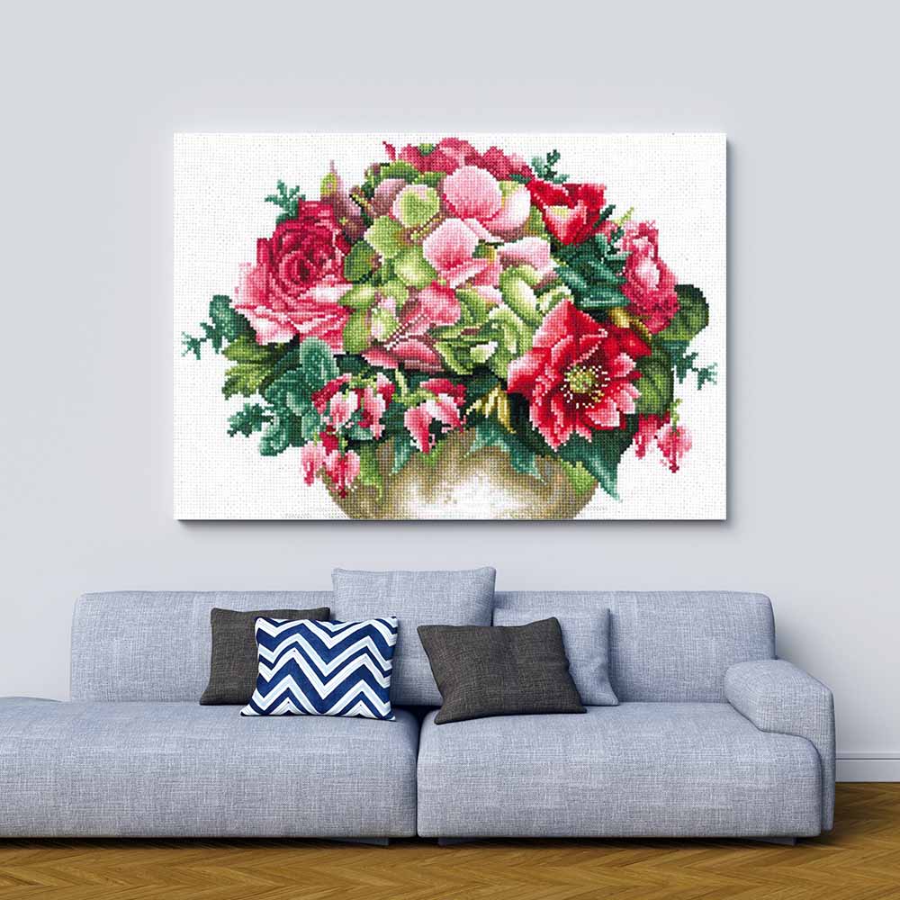 Kreuzstich - Zartes Bouquet | 30x25 cm - Diy - Fadenkunst