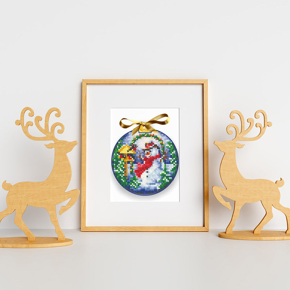 Kreuzstich - Weihnachtskugeln Schneemann | 10x10 cm - Diy - Fadenkunst