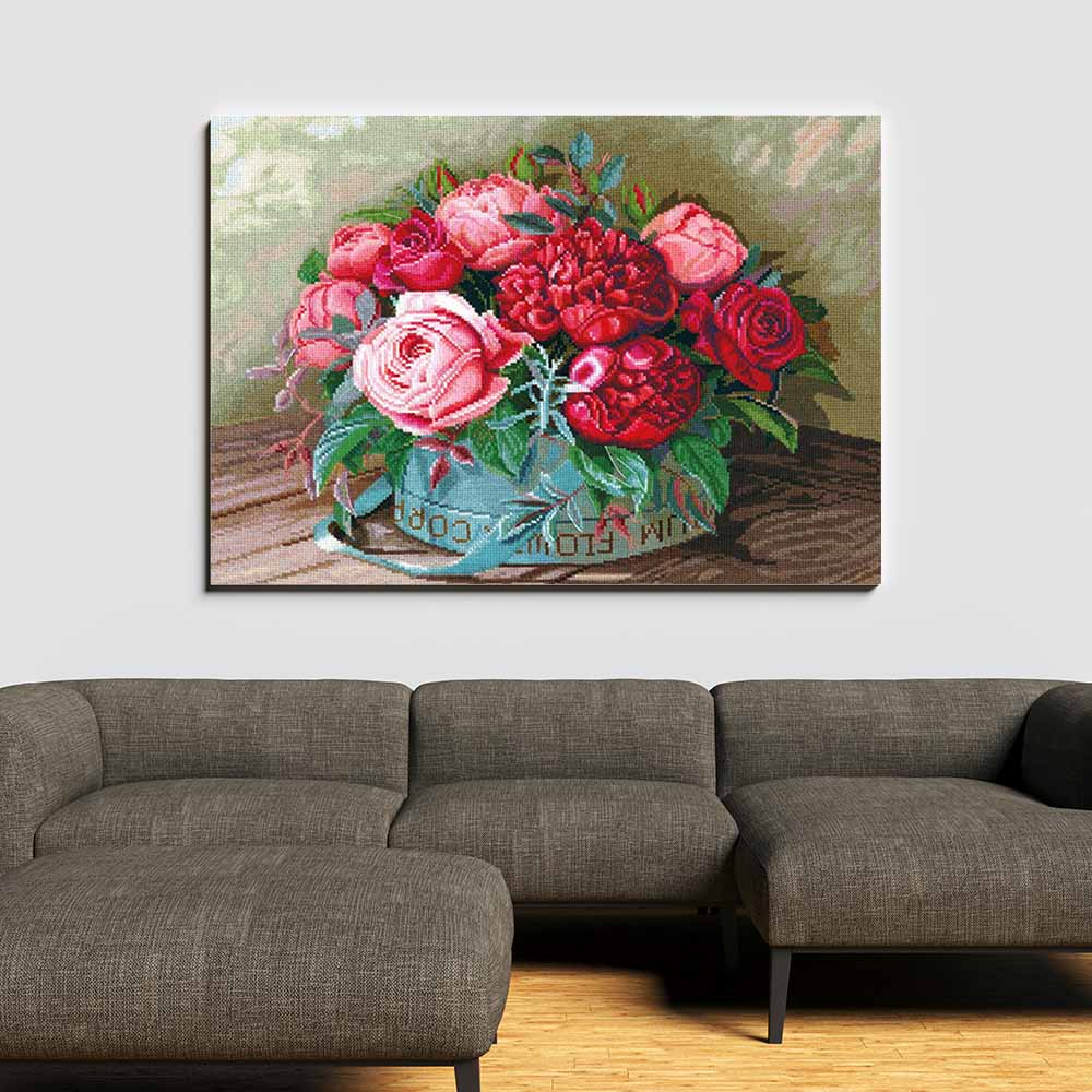 Kreuzstich - Tagelöhner und Rosen | 45x35 cm - Diy - Fadenkunst