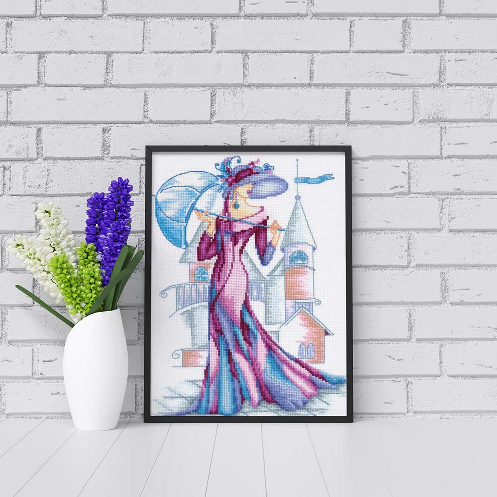Kreuzstich - Violette Seide | 25x30 cm - Diy - Fadenkunst