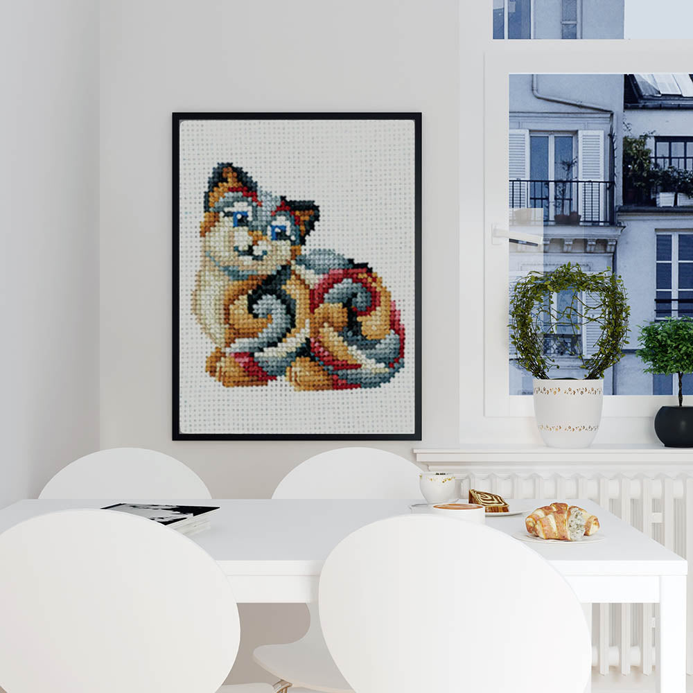 Kreuzstich - Figuren Katze | 15x15 cm - Diy - Fadenkunst
