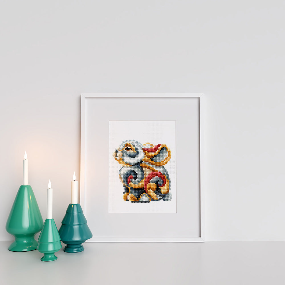 Kreuzstich - Figuren Kaninchen | 15x15 cm - Diy - Fadenkunst