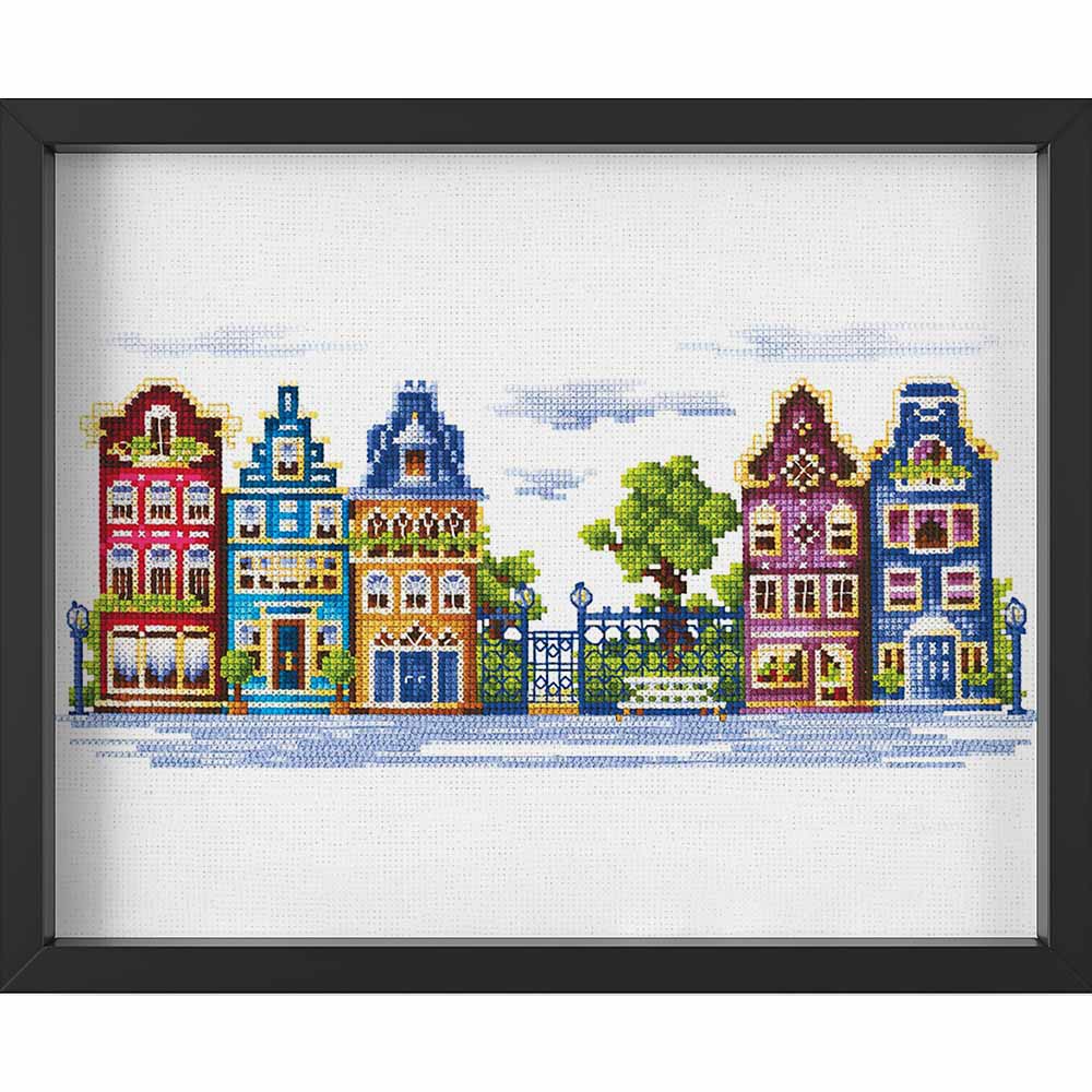 Kreuzstich - Friedliche Straße | 35x20 cm - Diy - Fadenkunst