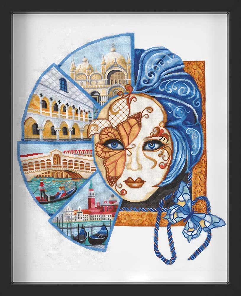 Kreuzstich - Venezianische Maske | 45x50 cm - Diy - Fadenkunst