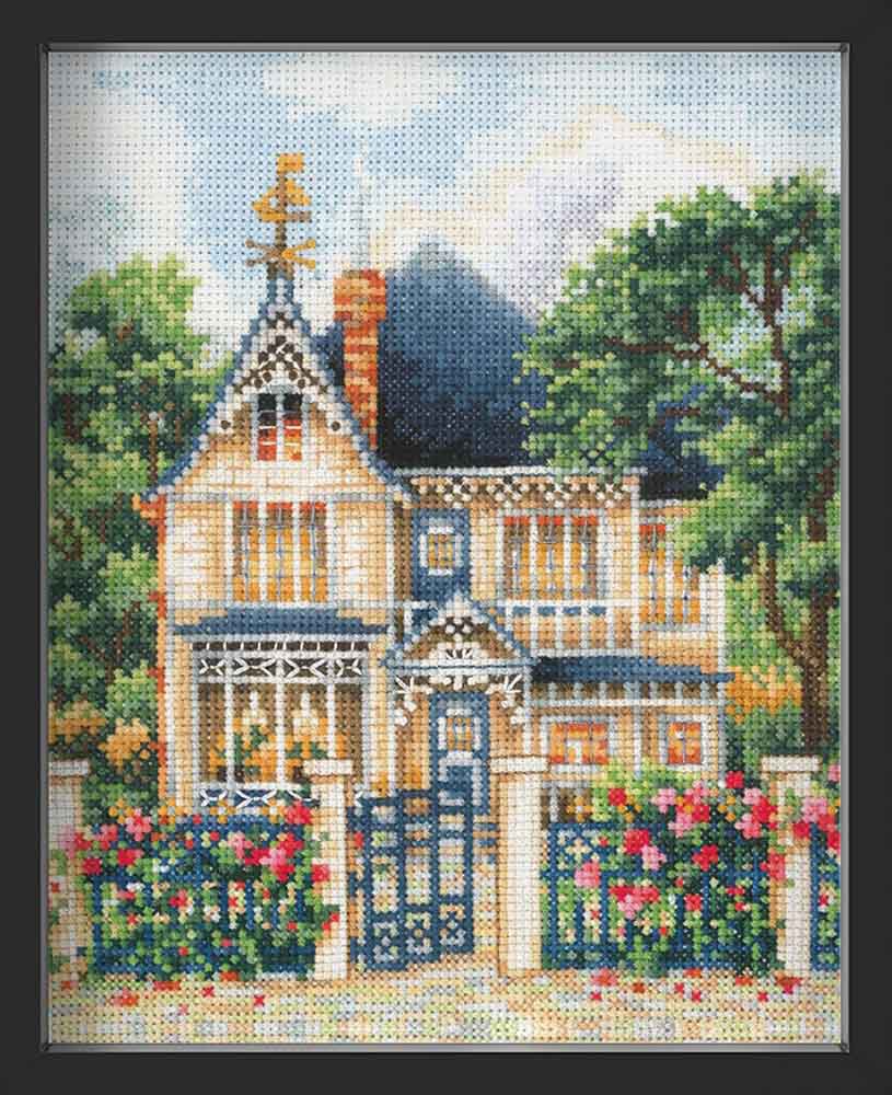Kreuzstich - Landhaus | 20x20 cm - Diy - Fadenkunst