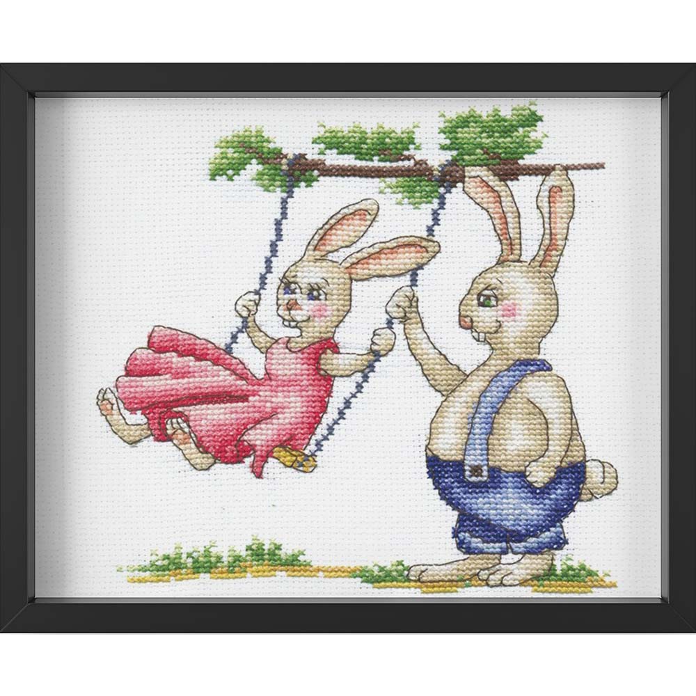 Kreuzstich - Häschen Erstes Date | 15x15 cm - Diy - Fadenkunst