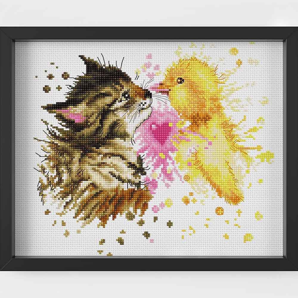 Kreuzstich - Abstrakte Katze und Ente | 20x20 cm