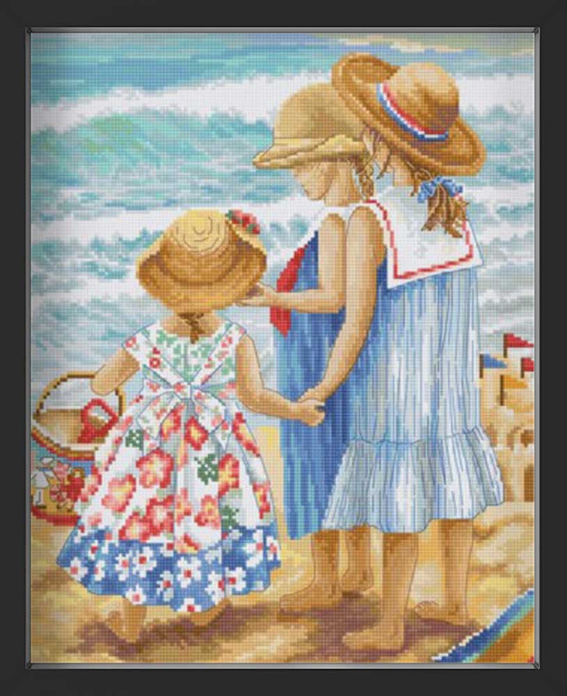 Kreuzstich - Kinder am Strand | 25x32 cm